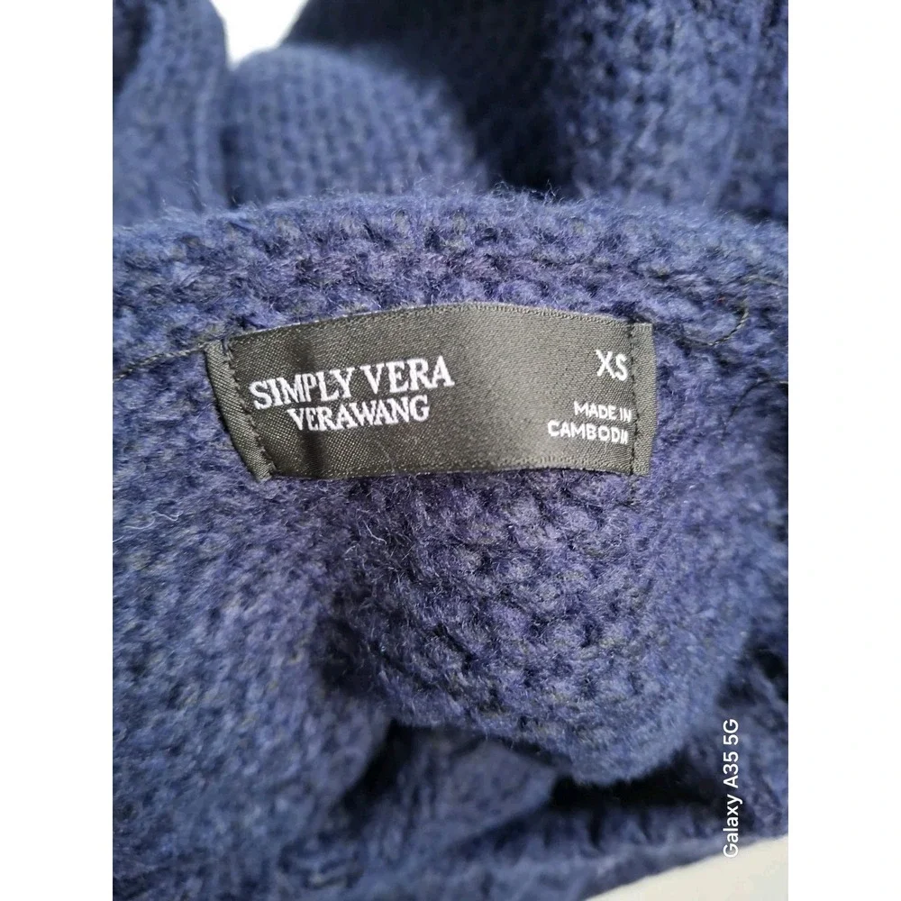 simply vera vera wang women's blue kable knit mock neck pullover sweater size XS